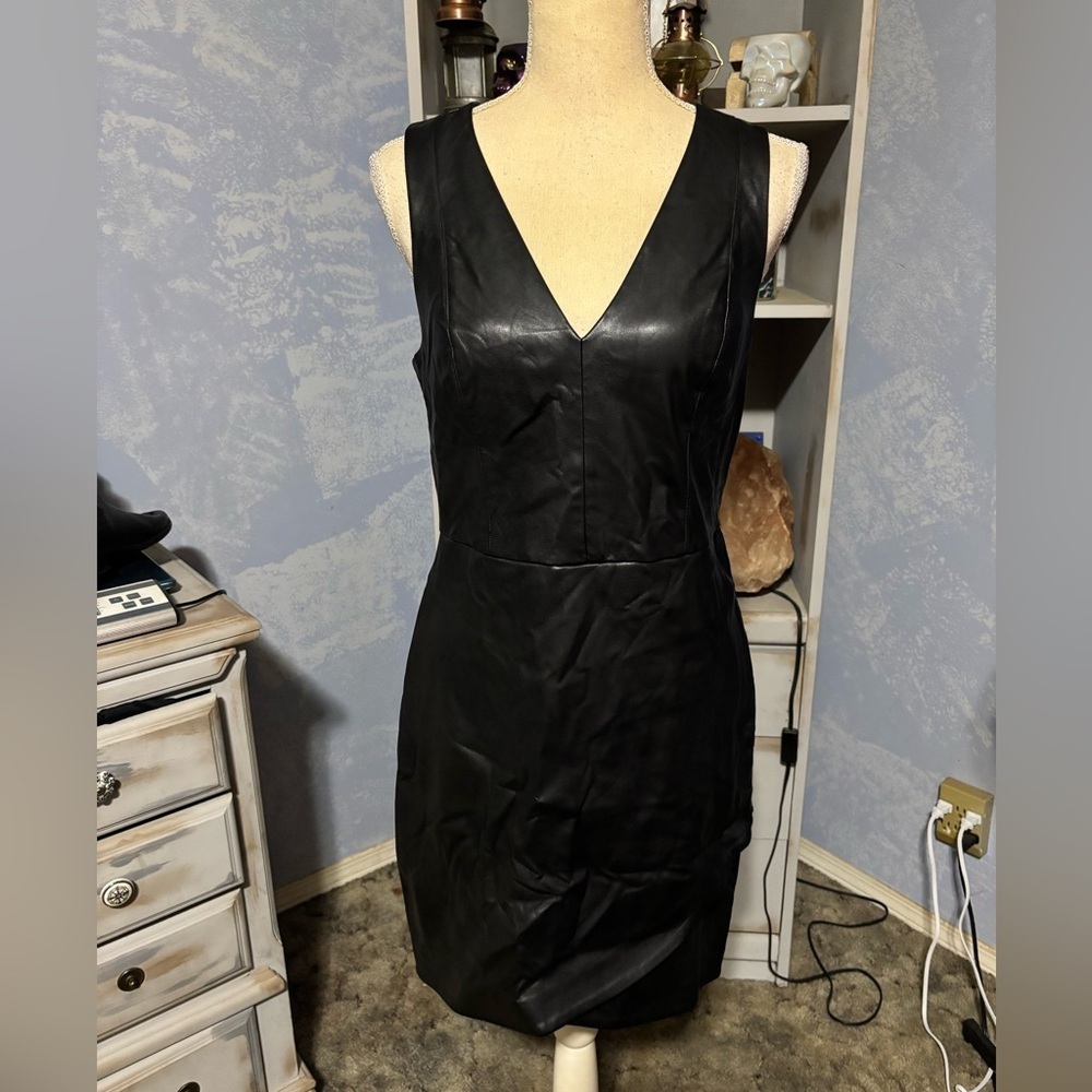 Dynamite Black Faux Leather Mini Dress side zipper #punk - Picture 2 of 12